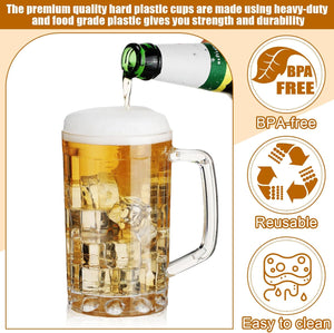 GUYUCOM Clear Plastic Beer Mug with Handles (16 oz, 10 Pcs)