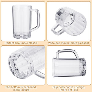 GUYUCOM Clear Plastic Beer Mug with Handles (16 oz, 10 Pcs)
